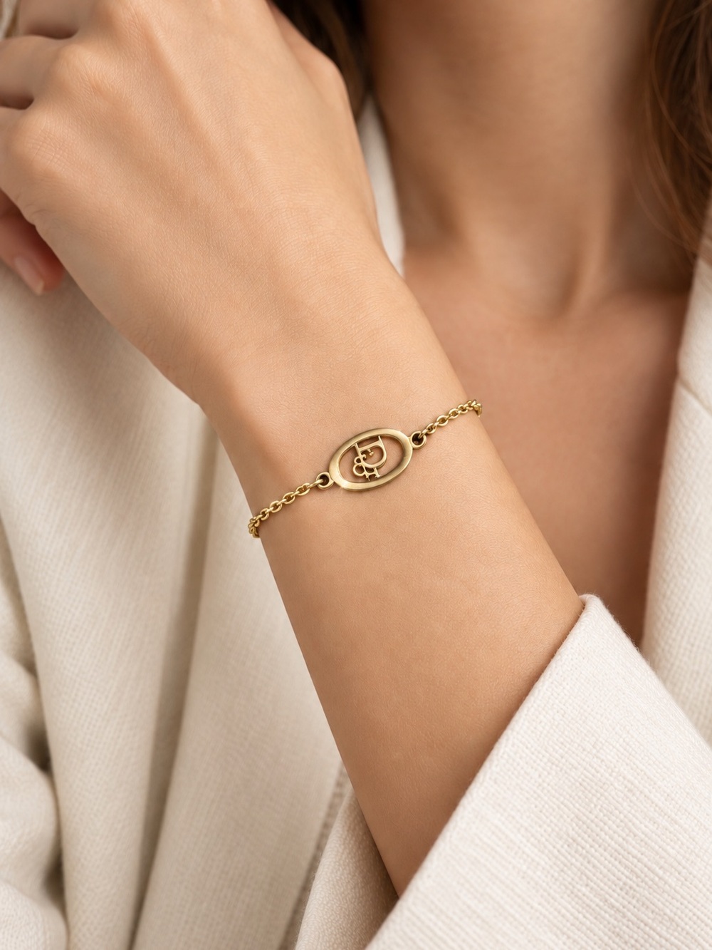 Dior Vintage Gold Oval Logo Chain Bracelet